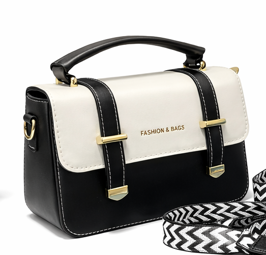 ELEGANT TWO-TONE STRUCTURED TOP HANDLE HANDBAG