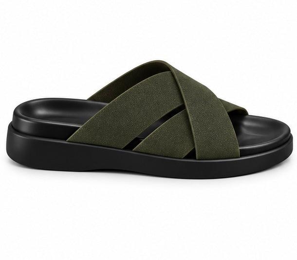 MEN’S CROSS-STRAP SLIDES – OLIVE