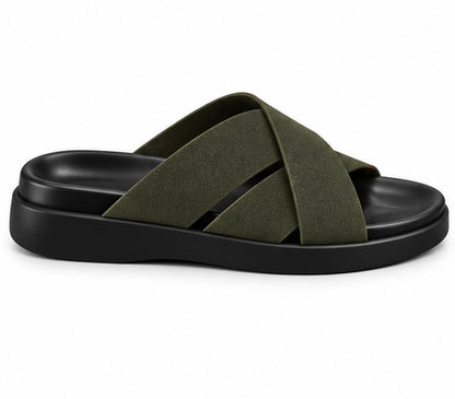 MEN’S CROSS-STRAP SLIDES – OLIVE