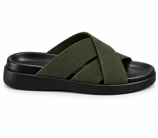 MEN’S CROSS-STRAP SLIDES – OLIVE