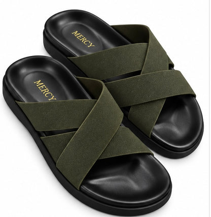 MEN’S CROSS-STRAP SLIDES – OLIVE