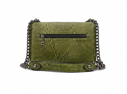 HANDCRAFTED EMBOSSED LEATHER CHAIN SHOULDER BAG GREEN