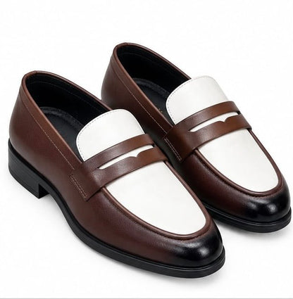 DARK BROWN & WHITE TWO-TONE PENNY LOAFERS FOR MEN