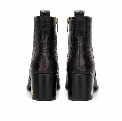 CHOCOLATE BROWN CROCODILE EMBOSSED ANKLE BOOTS