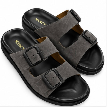 MEN’S DOUBLE-BUCKLE SLIDES – GREY