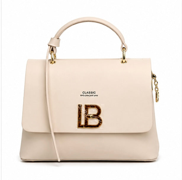 CREAM CLASSIC STRUCTURED HANDBAG WITH LB GOLD LOGO