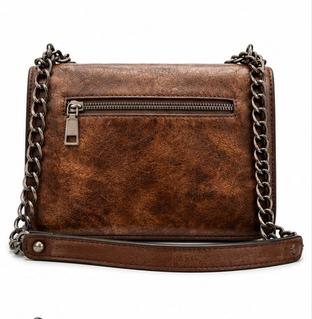 HANDCRAFTED EMBOSSED LEATHER CHAIN SHOULDER BAG