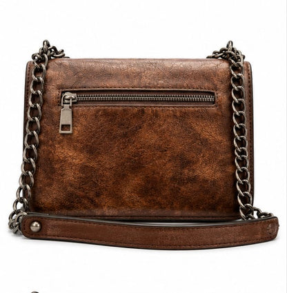 HANDCRAFTED EMBOSSED LEATHER CHAIN SHOULDER BAG