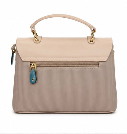 BLUSH PINK & TAUPE STRUCTURED HANDBAG WITH LB GOLD LOGO