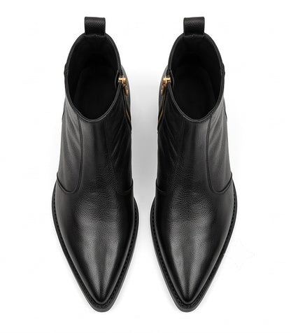Black Pointed Toe Leather Ankle Boots