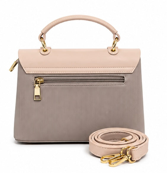 BLUSH PINK & TAUPE CLASSIC HANDBAG WITH GOLD HARDWARE