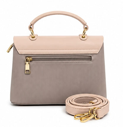 BLUSH PINK & TAUPE CLASSIC HANDBAG WITH GOLD HARDWARE