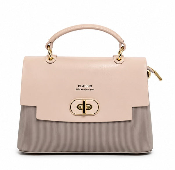 BLUSH PINK & TAUPE CLASSIC HANDBAG WITH GOLD HARDWARE