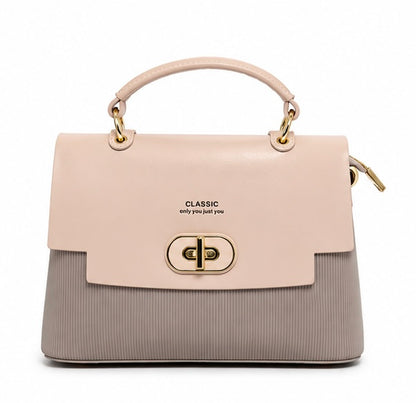 BLUSH PINK & TAUPE CLASSIC HANDBAG WITH GOLD HARDWARE