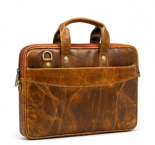 COGNAC BROWN LEATHER LAPTOP BRIEFCASE BAG
