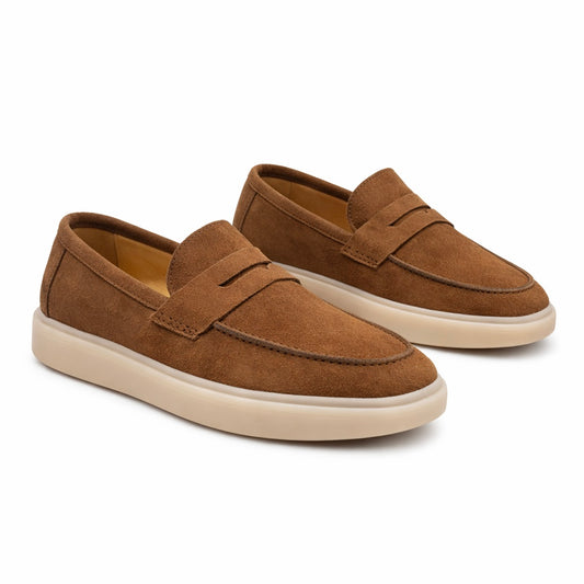 MEN PREMIUM SUEDE PENNY LOAFERS – BROWN