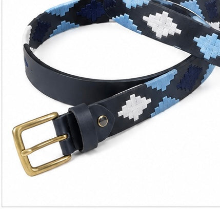BLACK & BLUE GEOMETRIC WOVEN BELT