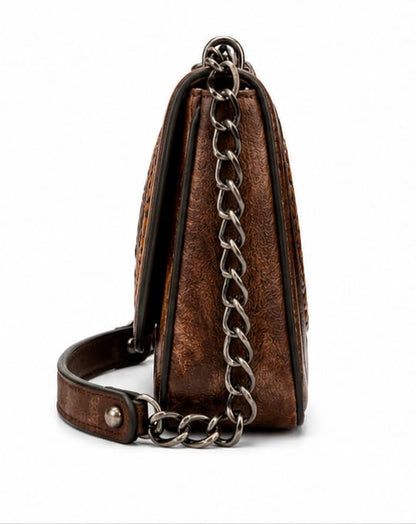 HANDCRAFTED EMBOSSED LEATHER CHAIN SHOULDER BAG