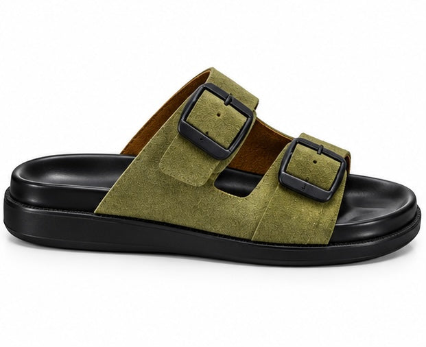 MEN’S DOUBLE-BUCKLE SLIDES – OLIVE