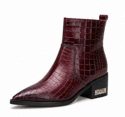 WINE RED CROCODILE EMBOSSED CHELSEA BOOTS