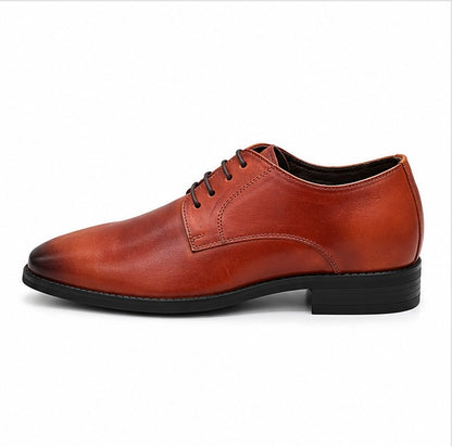 RICH TAN LEATHER DERBY SHOES FOR MEN – CLASSIC FORMAL LACE-UP DRESS SHOES