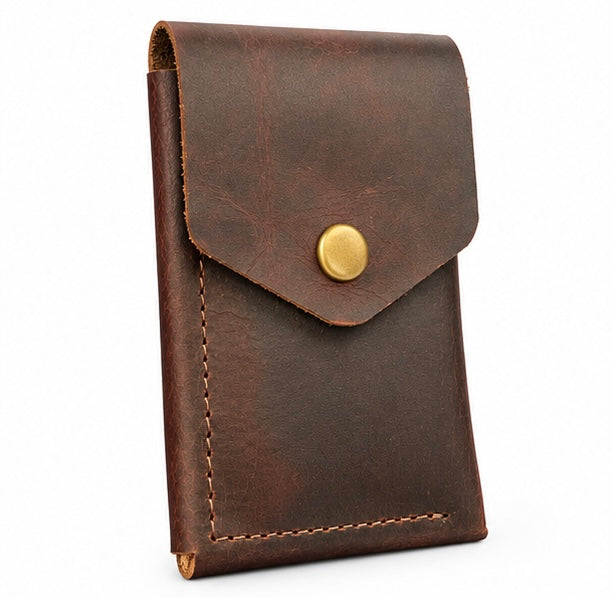 VINTAGE LEATHER CARD HOLDER WALLET WITH BUTTON CLOSURE