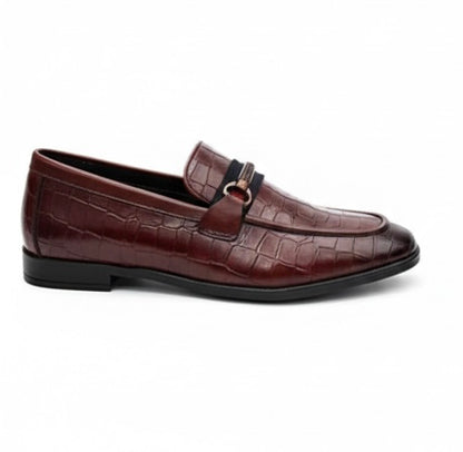 BURGUNDY CROCODILE TEXTURED HORSEBIT LOAFERS