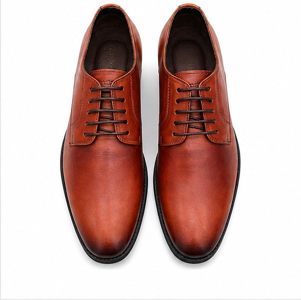 RICH TAN LEATHER DERBY SHOES FOR MEN – CLASSIC FORMAL LACE-UP DRESS SHOES