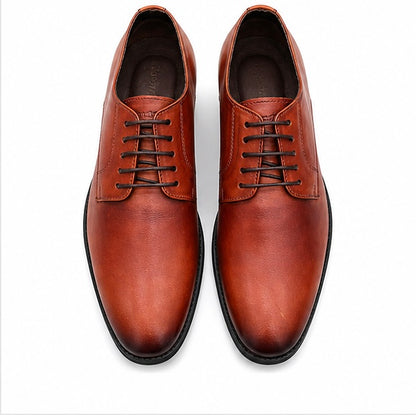 RICH TAN LEATHER DERBY SHOES FOR MEN – CLASSIC FORMAL LACE-UP DRESS SHOES