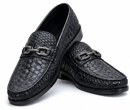 BLACK TEXTURED METAL BIT LOAFERS