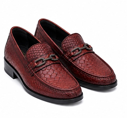 BURGUNDY TEXTURED METAL BIT LOAFERS