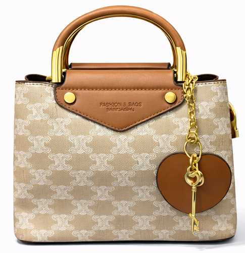 LUXURY MONOGRAM TOP HANDLE HANDBAG WITH HEART CHARM