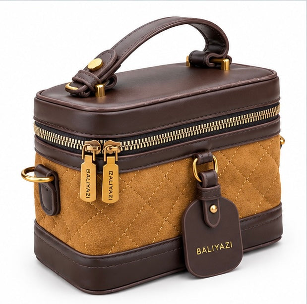 MUSTARD BROWN & GREY ZIPPER CROSSBODY BAG