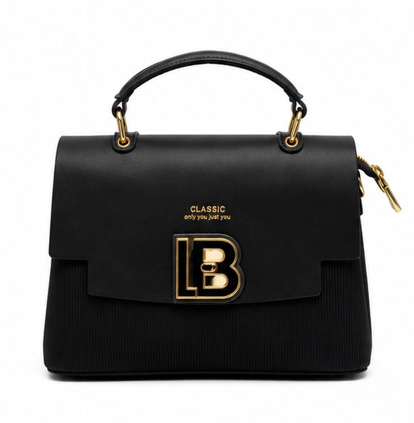 BLACK CLASSIC STRUCTURED HANDBAG WITH GOLD LB LOGO