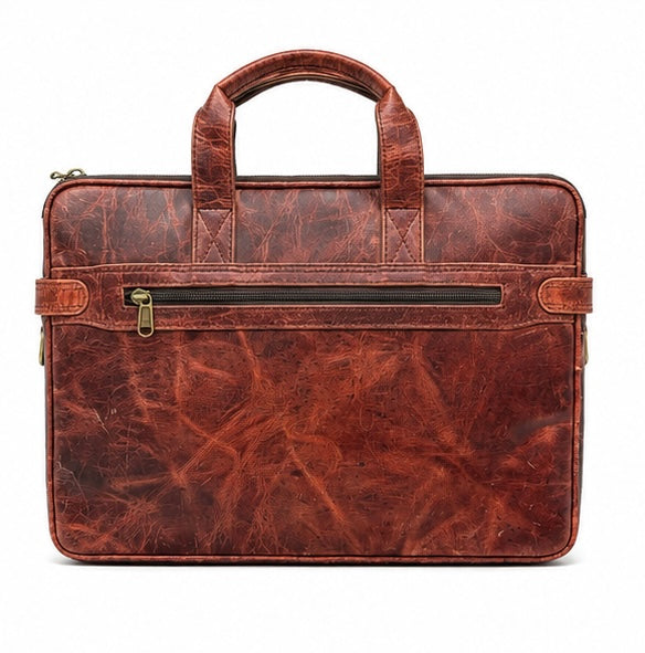 VINTAGE RED BROWN LEATHER LAPTOP BRIEFCASE BAG