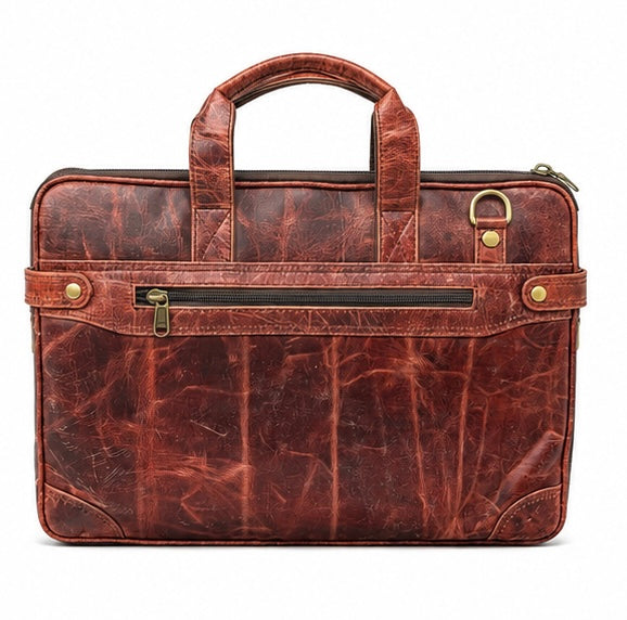 VINTAGE RED BROWN LEATHER LAPTOP BRIEFCASE BAG