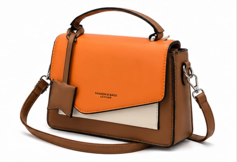 ORANGE COLOR BLOCK SHOULDER & CROSSBODY HANDBAG
