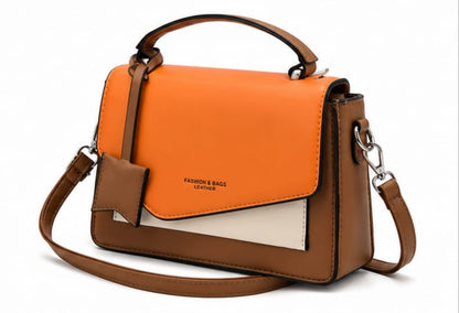 ORANGE COLOR BLOCK SHOULDER & CROSSBODY HANDBAG