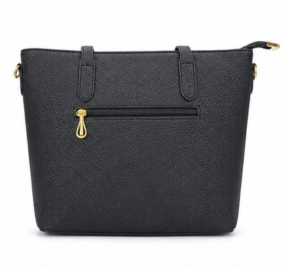 ELEGANT BLACK PEBBLED TOTE BAG WITH SCARF