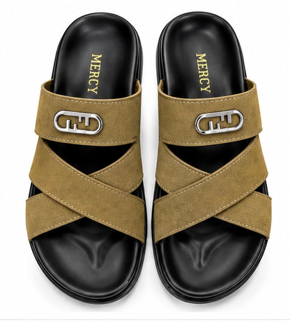 MEN’S CROSS-STRAP SLIDES
