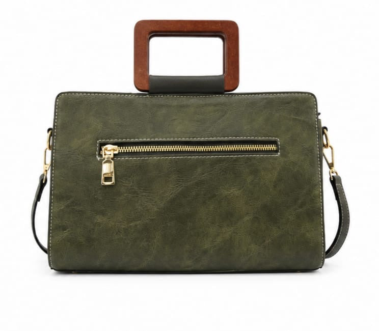 HANDCRAFTED FLORAL VINTAGE TOP HANDLE BAG GREEN