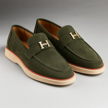 MEN’S OLIVE SUEDE SLIP-ON LOAFERS