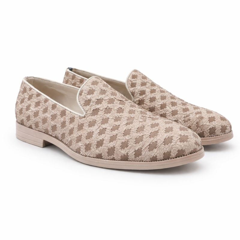 MEN’S BEIGE TEXTURED SLIP-ON LOAFERS – ELEGANT FORMAL & FESTIVE FOOTWEAR
