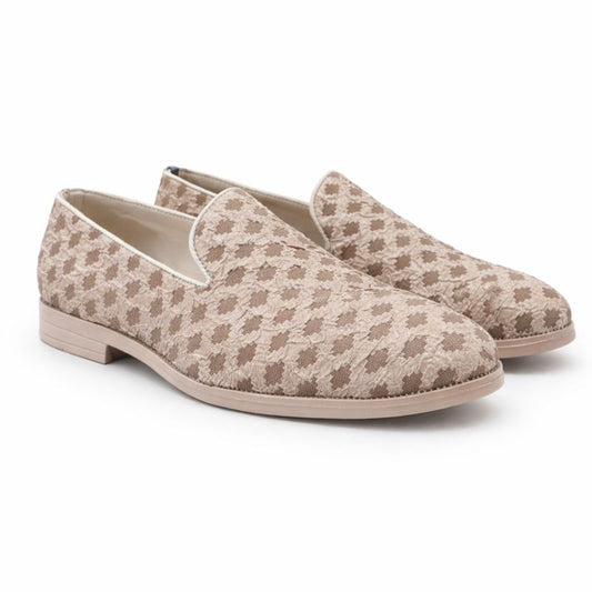 MEN’S BEIGE TEXTURED SLIP-ON LOAFERS – ELEGANT FORMAL & FESTIVE FOOTWEAR