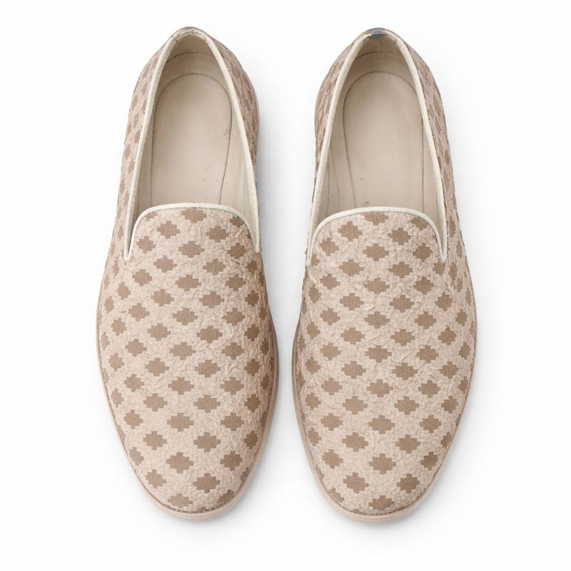 MEN’S BEIGE TEXTURED SLIP-ON LOAFERS – ELEGANT FORMAL & FESTIVE FOOTWEAR