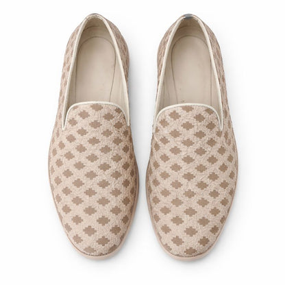 MEN’S BEIGE TEXTURED SLIP-ON LOAFERS – ELEGANT FORMAL & FESTIVE FOOTWEAR
