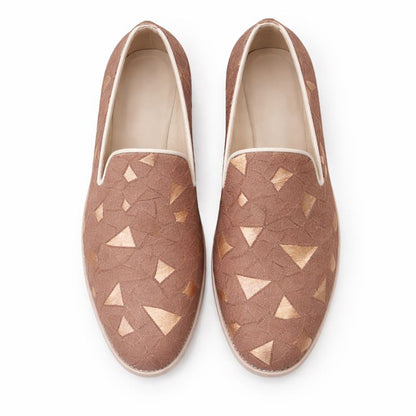 MEN’S BROWN GEOMETRIC TEXTURED SLIP-ON LOAFERS – STYLISH FORMAL & FESTIVE FOOTWEAR