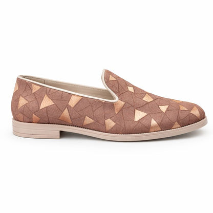 MEN’S BROWN GEOMETRIC TEXTURED SLIP-ON LOAFERS – STYLISH FORMAL & FESTIVE FOOTWEAR