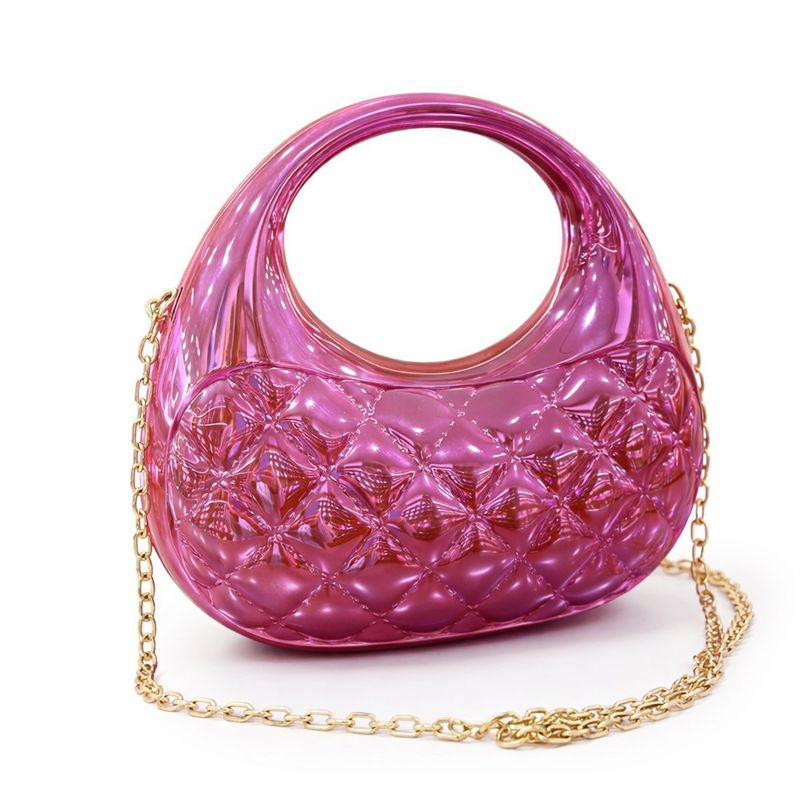MIRROR FINISH SCULPTURAL HANDBAG WITH CHAIN STRAP – PINK