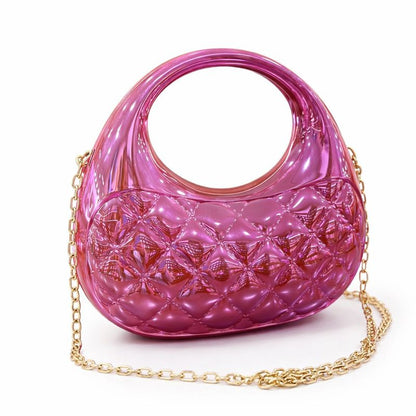MIRROR FINISH SCULPTURAL HANDBAG WITH CHAIN STRAP – PINK